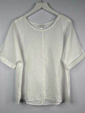 Pure Jill Top Women Sz M White Linen Boxy Coastal Beach Lagenlook Sustainable